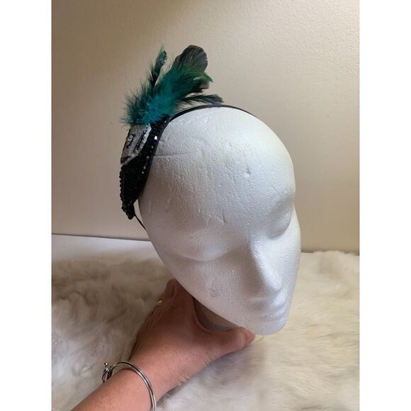 Women's Fascinator Headband Hat Feather Beaded Cocktail 1920s - Picture 3 of 8